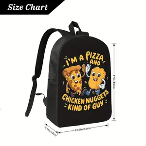 Best Trendy Boys' Lightweight Polyester Backpack with Adjustable Straps - Casual Style, Zipper Closure, Fun Pizza & Chicken Nugget Design, Hand Washable, Backpack for School, Playful Design, Durable Fabric, For Teenager Boys Girls Birthday Gifs for School