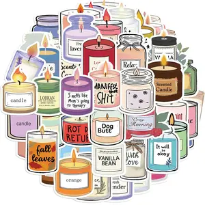 Candle Pattern Sticker, 50pcs/set Waterproof Self Adhesive Decor Paper, Decor Sticker for Gift Greeting Card Water Bottle Laptop Phone