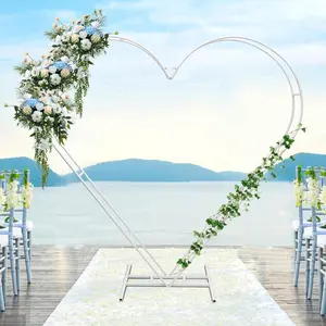 White Metal Garden Arch, Wedding Arch Backdrop Stand, Heart Shape Arch Stand for Birthday Party Ceremony Anniversary Decor Banners