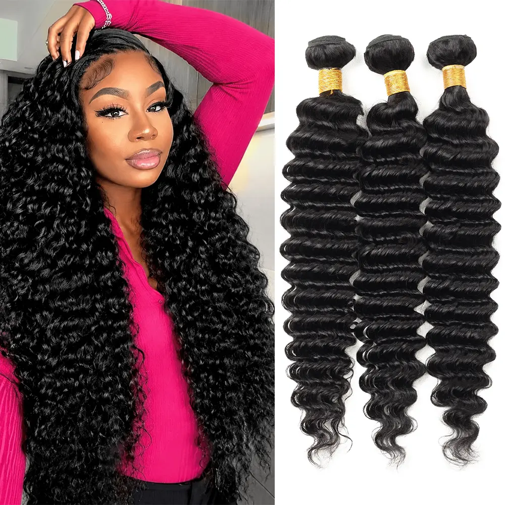 Brazilian Deep Wave Bundles 32inch 34inch Human Hair Weave 3/4 Bundles 4×4 Closure Salon Quality Hair Bundles For Sew In