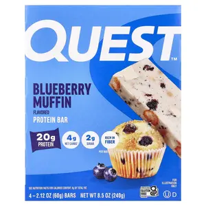 Quest Nutrition Protein Bar, Blueberrry Muffin , 4 Bars, 2.12 oz (60 g) Each