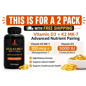 D3 & K2 MK-7 with Coconut MCT Oil and Vitamin E 120 Soft Gels, Elevated Nutrition Dietary Supplement for your Health and Fitness