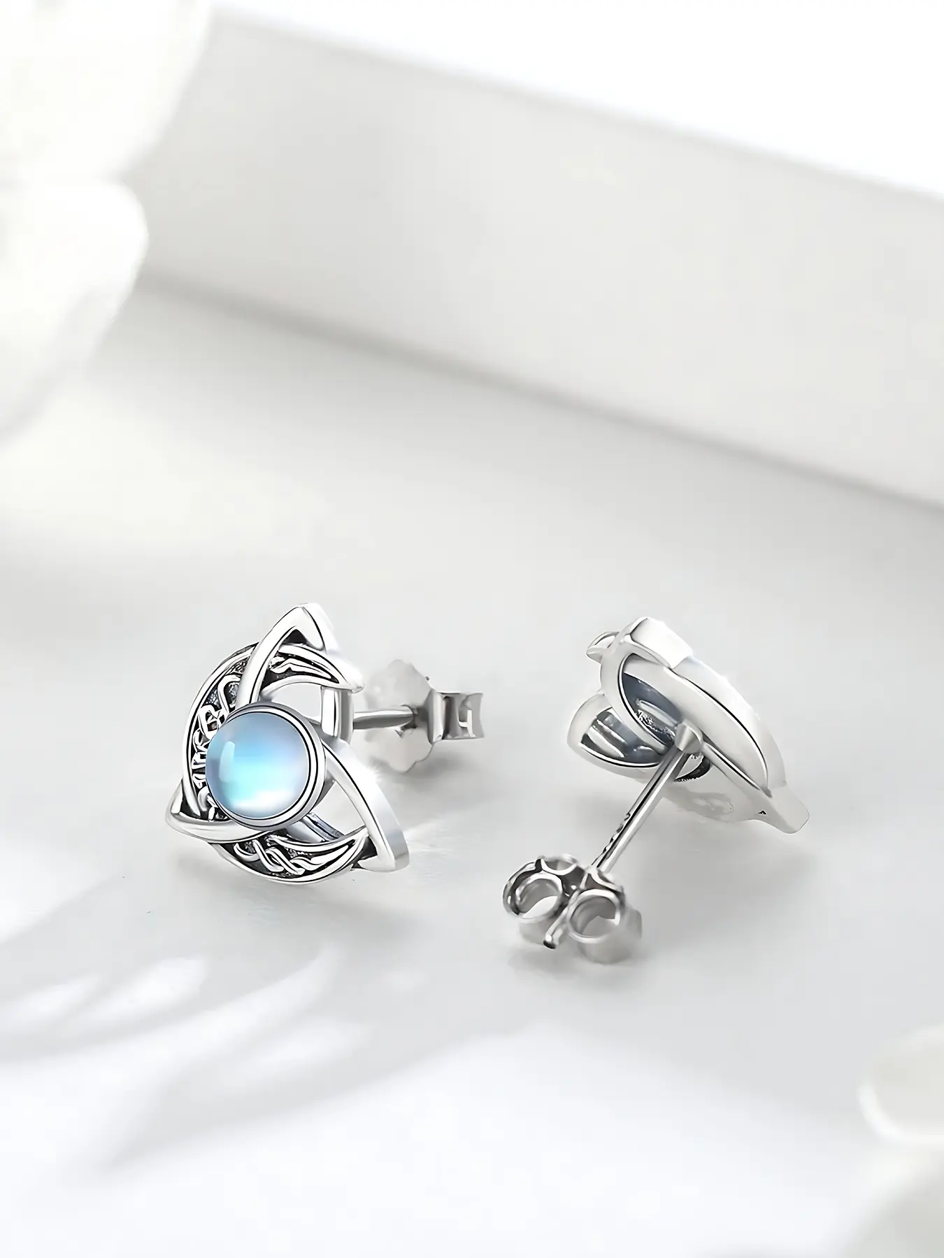 Elegant Women's Retro Bohemian Inspiration Moonstone Gemstone Earrings, Nickel-Free Celtic Knot, Hypoallergenic, Casual Fashion, Perfect for Daily Wear and Gifts