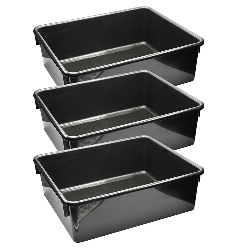 212 MAIN Black Plastic Stacking Double Stowaway Tray Organiser Boxes, Kitchen Storage Solution - Pack of 3