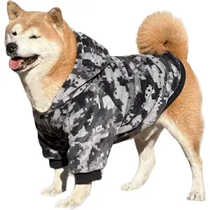 Camo Dog Coat Hoodies for Large Dogs Winter Warm Soft Two Legs Pet Jacket Hooded Sweatshirt Clothes Outfit with Button & Fleece Lining for Cold Weather