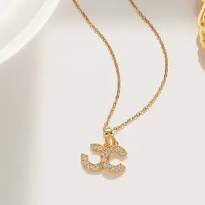 Korean Style Titanium Steel Double C Necklace For Women Gold Color Micro Inlaid Ig Fashion Versatile Style Support
