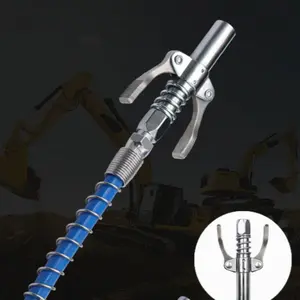High Pressure Grease Gun Nozzle Set with Hose, Dual Handle Locking Clamp, Manual Lubricator for Industrial, Automotive & Mechanical Use