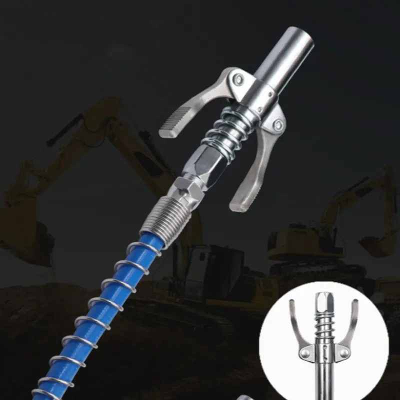 High Pressure Grease Gun Adjustable Nozzle Set with Heavy Duty Hose, Dual Handle Locking Clamp, Manual Lubricator for Industrial, Automotive & Mechanical Use
