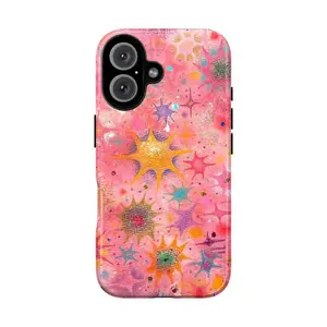 Colorful Cosmic Starburst Phone Case| Vibrant Pink, Yellow & Blue Galaxy-Inspired Design| Compatible with iPhone 16, 15, 14, 13, 12, 11, X, SE & Samsung Galaxy S21 to S24| Stylish Protective Cover Gift for Women & Girls