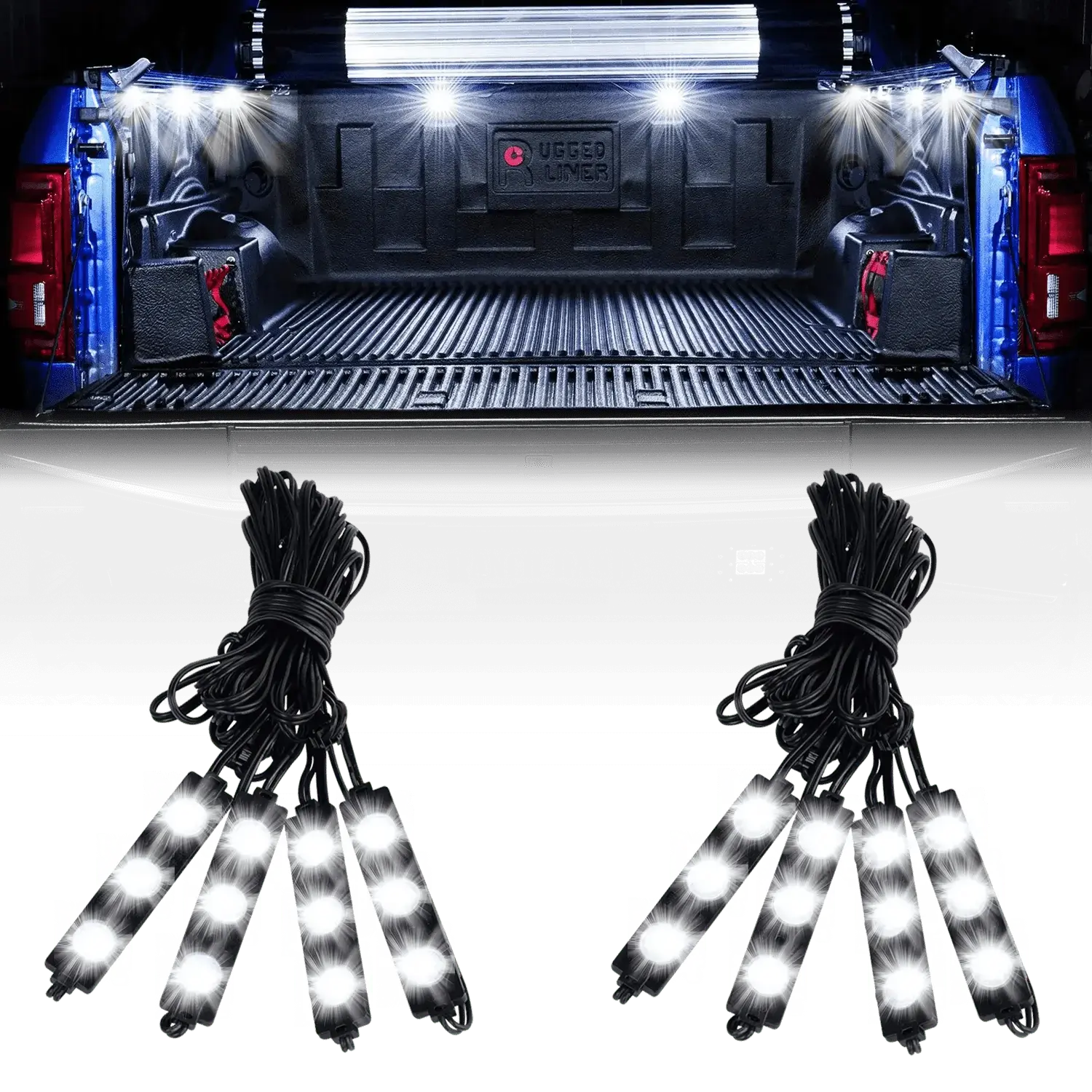 Nilight 24-LED White Ultra-Bright Tailgate Work Light Bar Kit (8 Pcs) - IP67 Weatherproof Tailgate Light Strip, Tape/Screw Mountable Pickup Truck Accessories