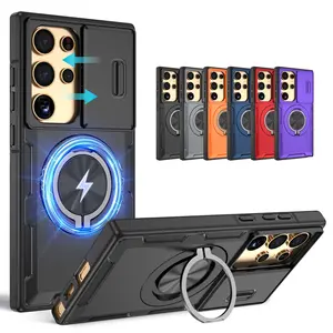 OREKROY For Samsung Galaxy S26 Ultra/Plus, S25 S24 S23 Ultra/Plus Magnetic MagSafe Phone Case, Military Grade Shockproof Heavy Duty Rugged Protective Cover, 360° Rotating Ring Kickstand, Sliding Camera Lens Cover, Anti-Scratch, Raised Edge Protection