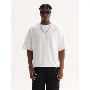 Men Men's Casual Oversized Cotton T-Shirt, Boxy Fit, Cropped Hem, Soft And Breathable, Short Sleeve, Loose Perfect For Everyday Wear Fabric Menswear Top Stretch Streetwear Tshirt
