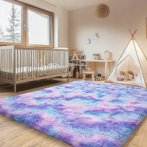 AAFKK Soft Shag Rugs For Bedroom, Tie-dye Rainbow Fluffy Shaggy Rugs For Living Room Nursery, Luxury Modern Plush Carpet Girls Boys Kids Room Dorm Indoor Home Decor, Upgrade Non-Slip