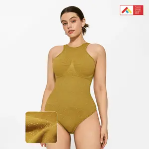 Popilush Shapewear Metallic Seamless Tummy-Control Bodysuit for Enhanced Comfort and Style Bandeau Sleeveless Corset Minimalist Womenswear