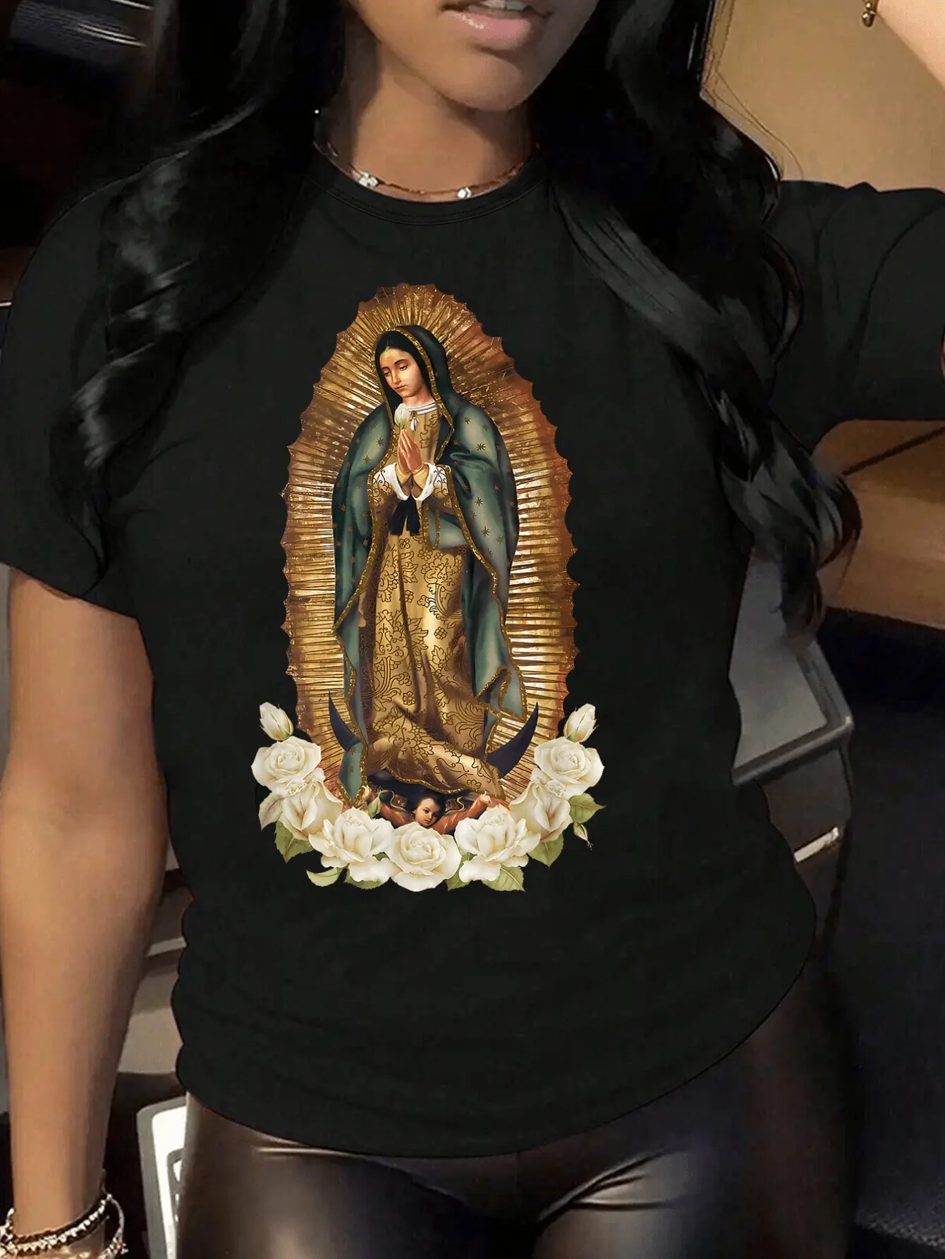 Elegant Womens Religious TShirt Featuring Our Lady of Guadalupe Soft Catholic Faith Apparel Ideal for Daily Wear and Spiritual Gift