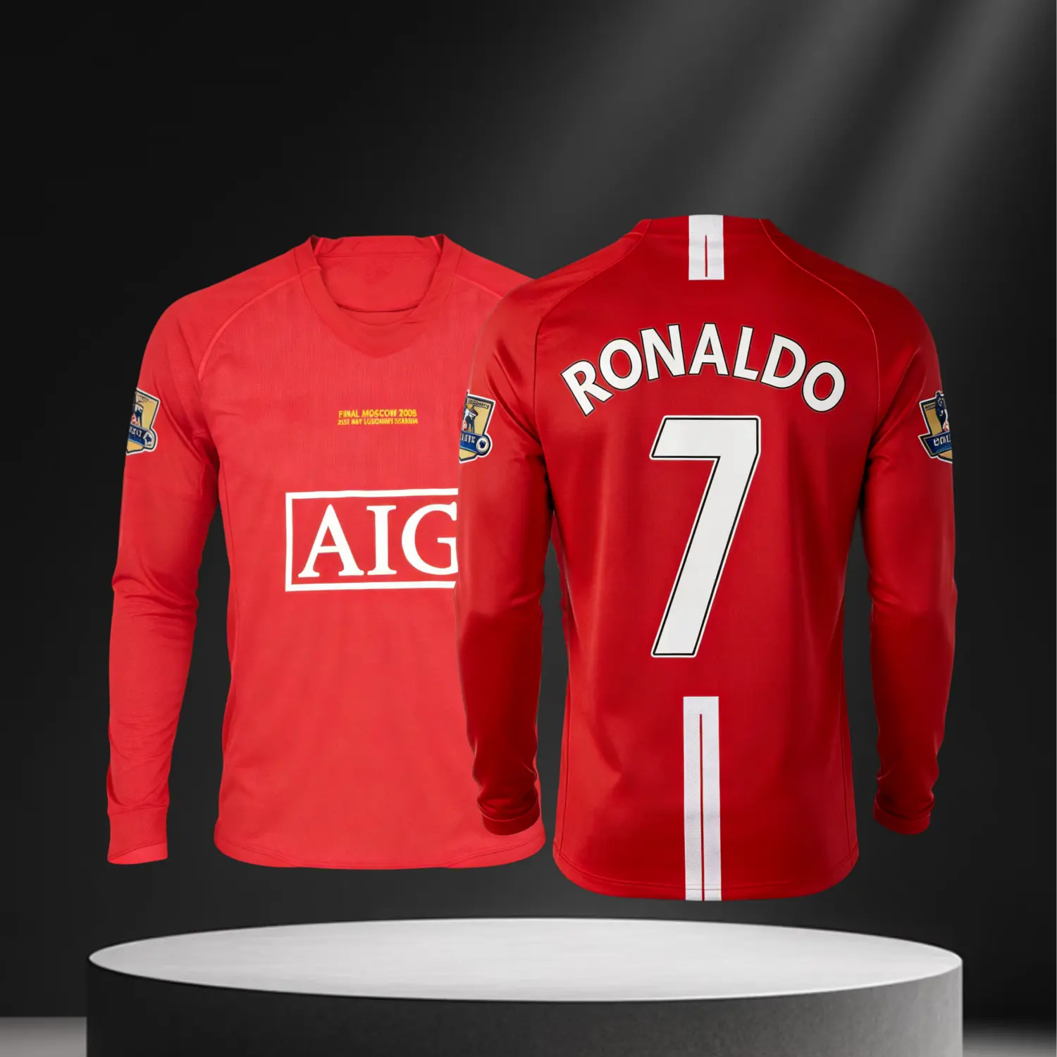 07 08 Long Sleeve CR7 Ronaldo Home Retro Soccer Jersey Red Fans Version