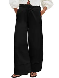 DLOODA Women's Wide Leg Linen Pants High Waisted Cotton Beach Palazzo Pants with Pockets