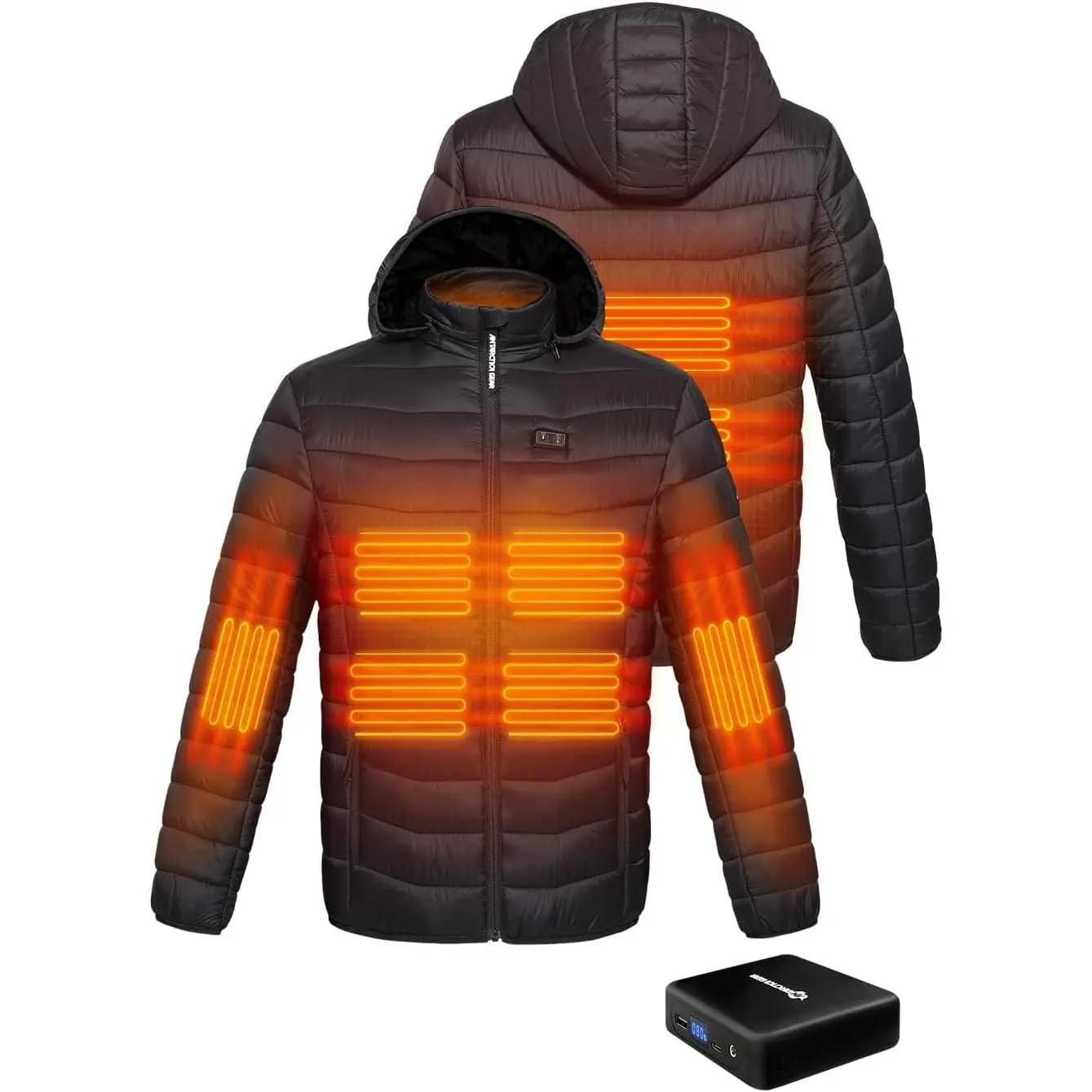 Men's Heated Jacket, Lightweight Polyester Outdoor Winter Coat with 6 Heating Zones, Includes 16000mAh Power Bank, Machine Washable, Fabric, Menswear, Usb, Pocket, Tops, Power Bank Pack, Fast Heating, Long Sleeve, Button