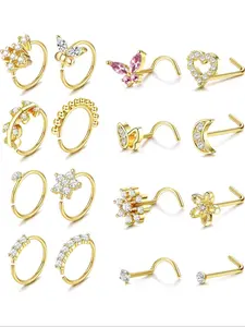 Mixed Style Rhinestone Decor Nose Rings Set, Nose Rings Hoops, Fashionable Nose Piercing Jewelry for Women & Girls, Trendy All-match & Exquisite Jewelry for Birthday Gift, Septum Jewelry, Body Jewelry