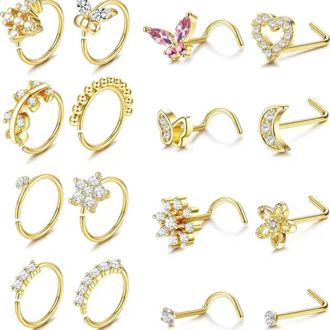 Mixed Style Rhinestone Decor Nose Rings Set, Nose Rings Hoops, Fashionable Nose Piercing Jewelry for Women & Girls, Trendy All-match & Exquisite Jewelry for Birthday Gift, Septum Jewelry, Body Jewelry