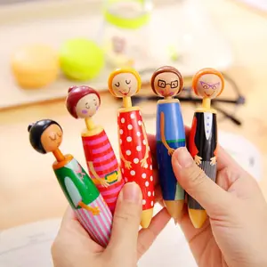 5pcs Cartoon Character Retractable Ballpoint Pens, Fast Drying Ink, Fine Tip, Family Doll Pens, Funny Teacher Pens, Student Reward Gifts, Pen Set, Office Supplies