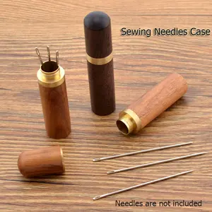 Wood Sewing Organizer Needle Box Toothpick Storage Holder Safety Case