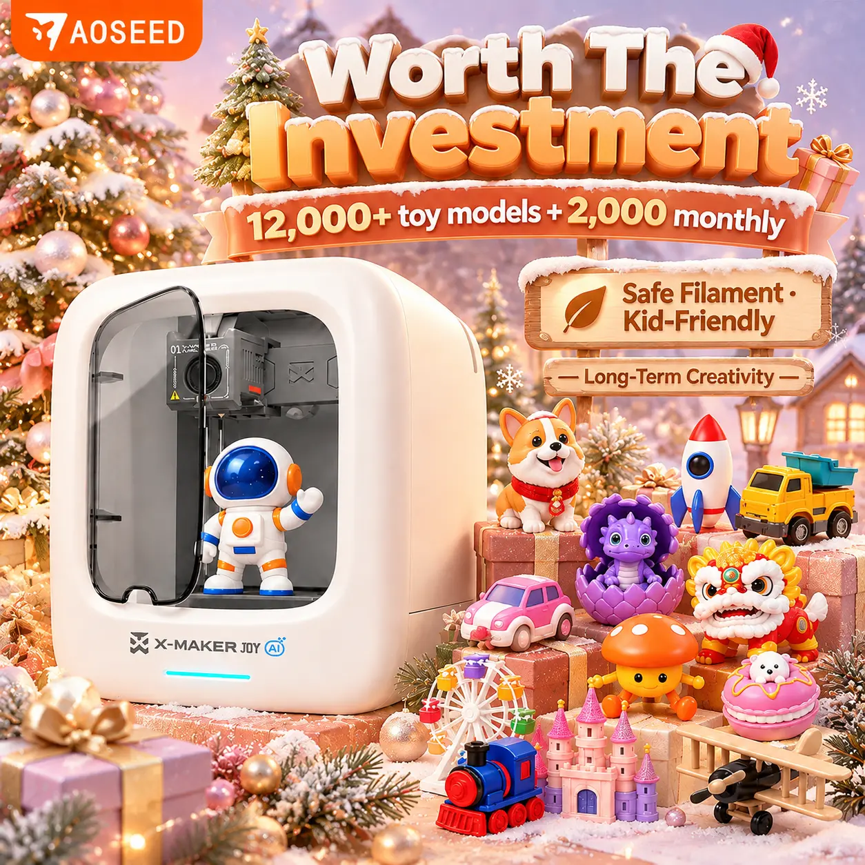 X-MAKER AI-Powered 3D Printer for Kids, Fully Assembled, Easy-to-Use, High-Speed, 4/8/Single PLA Filaments Available, 12000+ Models, 6 AI Creation Mobile Apps, 17+ Family Modules, Tool Upgrade, Kids' Gift, Mobile App,toolupgrade