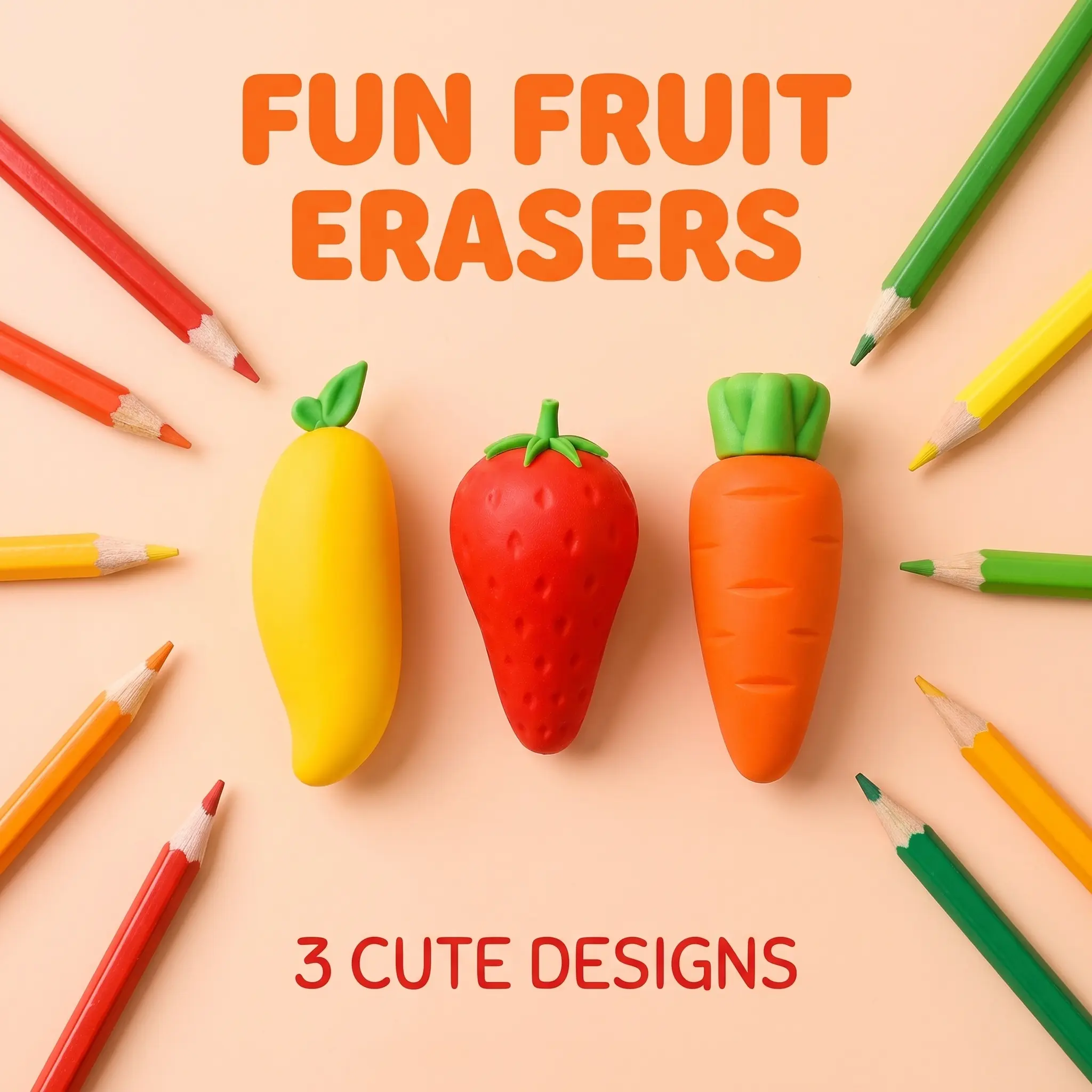 Cute Simulation Fruit Veggie Erasers, Mess-Free Soft Pencil Eraser for Students & Art Creators