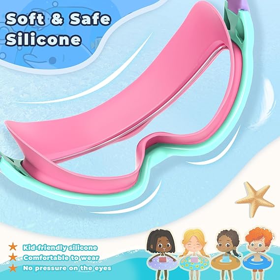 Kids Swimming Goggles Anti-Fog Wide Vision, 2 Counts/set Goggles with Earplugs, Comfortable Silicone Material for Boys & Girls, Diving Swimming Goggles for Pool Beach Training Water Sports Use