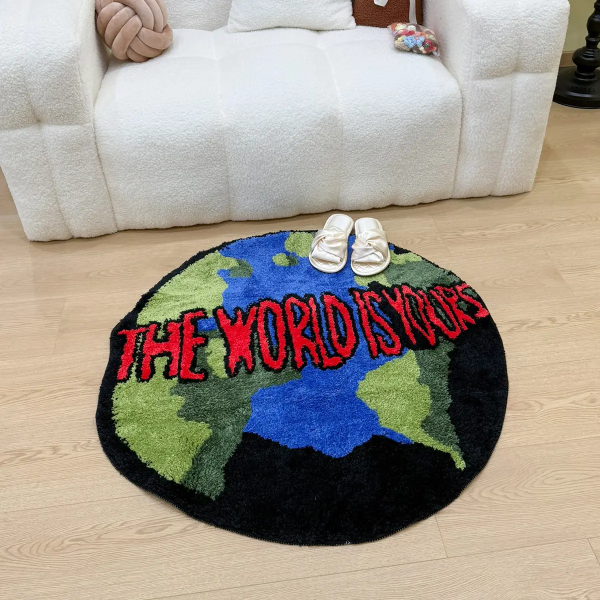Cool Earth Pattern Tufted Rug, Home Decorative Rug, Round 'the World Is Yours' Mat, Trendy Bedroom Living Room Decor, Non-Slip Home Soft Furnishing, Home Decor Rugs, Machine Washable Rug