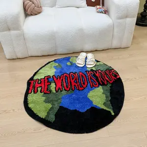 Cool Earth Pattern Tufted Rug, Home Decorative Rug, Round 'the World Is Yours' Mat, Trendy Bedroom Living Room Decor, Non-Slip Home Soft Furnishing