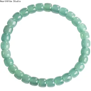 Natural  Jadeite Blue Water Old Style Bucket Bead Bracelet Ice Type Jade Women's Jewelry High-end Gifts