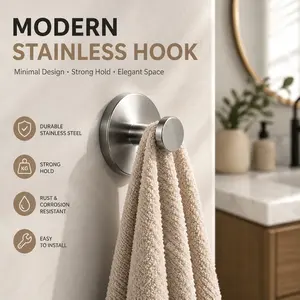 4PCS Bathroom Wall Hook, No Drill Required, Strong Suction Stainless Steel Hook – Holds Towels, Robes, Clothes Without Falling or Damage Shower Rack