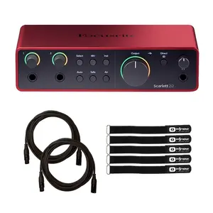 Focusrite Scarlett 2i2 4th Generation 2-in 2-out USB Audio Interface with 8" Ties & Cables Package