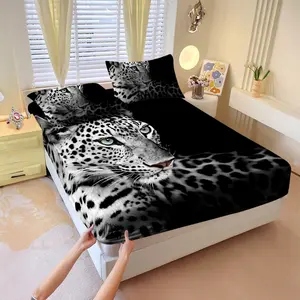Bed cover and sheet, with corners, super soft and suitable for all seasons of bedding, detachable, suitable for home, bedroom, hotel, dormitory, school use Leopard Print Bedding