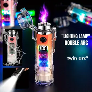 Windproof USB-C Rechargeable Lighter with Flashlight, Fast Charging,Compact & Portable for Camping, Hiking, Travel - Ideal Outdoor Survival, Gifts for Men, Electricians, Mechanics - Safe Flameless Plasma Ignition, Camping Gear