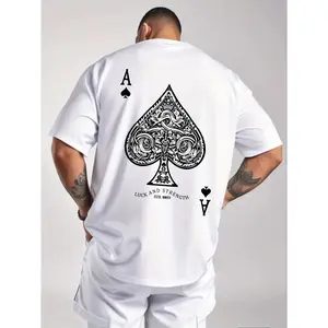 Men's Ace of Spades Poker Letter Print Sporty Casual Versatile Short-Sleeve T-Shirt