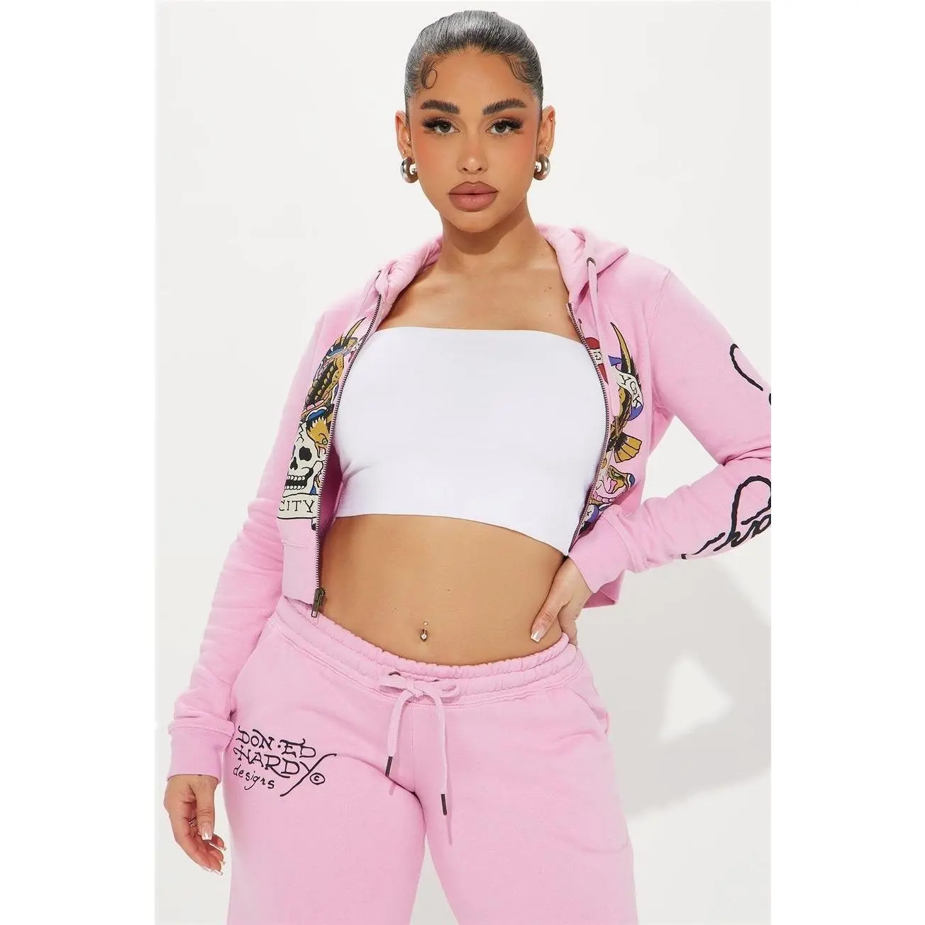 Ed Hardy New York Eagle Zip Front Hoodie - Pink L