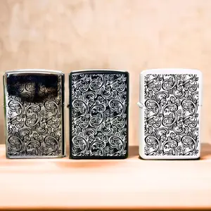 Oriental Pattern Cool Engraved Lighter Case - Windproof Lighter with Geometric Nature Engraving, 3.25 x 2.5 x 0.5 inches, Not Preflown or Toy