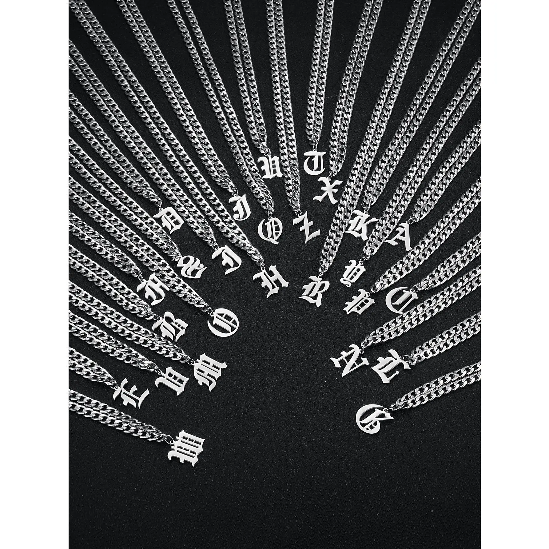 Stainless Steel Cuban Chain Necklaces - 26 Letter Logo Designs,  Initial Silver Accessories, Simple Chain Styles, Ideal for Daily Wear, Party Gifts, Initial Necklace Silver, Initial Necklaces