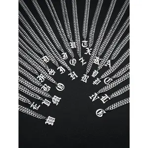 Fashionable A-Z Initial Letter Necklace, Fashionable and Simple 26 Initial Letter Cuban Chain Stainless Steel Necklace, Suitable for Daily, Party, Festival Gifts, Giving Gifts
