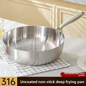 Lightweight 316 Stainless Steel Deep Frying Pan with Lid - Food-Grade Non-Coated, Induction-Ready Kitchen Cookware for Home Egg Preparation