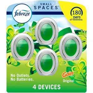 Febreze Small Spaces Air Freshener, Odor-Fighting, Plug In Alternative, Air Fresheners for Home and Bathroom and Kitchen, Closet Air Fresheners, Gain Original Scent, 4 Count
