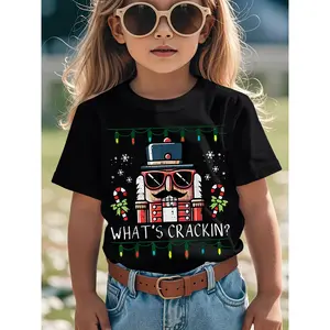 Funny Christmas Nutcracker "Whats Crackin'" Graphic T-Shirt for Kids - Festive Holiday Design with Candy Canes & Lights, Soft Breathable Fabric, Round Neck Casual Tee for Boys & Girls, All-Season Comfort