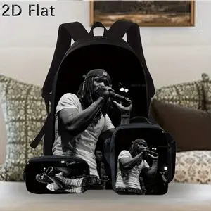 3pcs Backpack Set King Von Theme New Fashion Simple Printed Pattern Men's And Women's Backpack, Closed Adjustable Shoulder Straps, Large Capacity Fashion Backpack, Leisure Travel Bag Three-Piece Set
