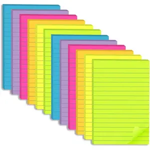 (12 Pack) Lined Sticky Notes 4x6 in,Large Notepads with Lines,Ruled Stickies Super Sticking Power,Office School Memo Note Pads Bright Colors,  Windows Doors,Recyclable,Easy to Write