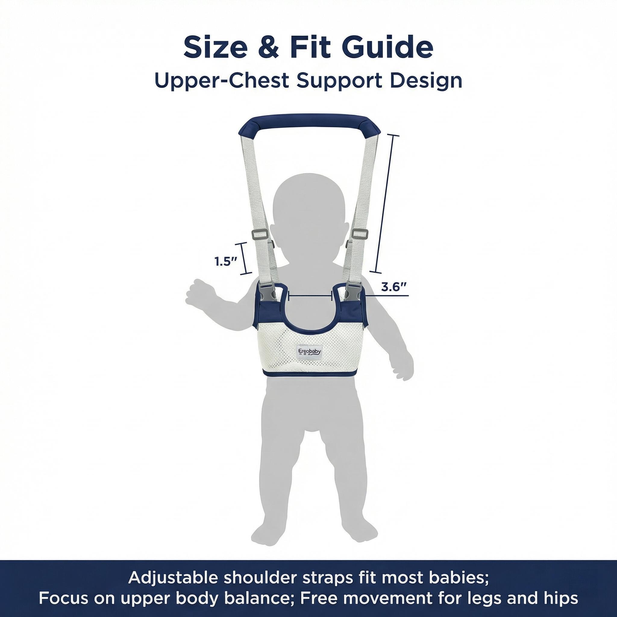 Baby Walking Harness — Handheld Walking Aid, Adjustable Toddler Walking Strap, Assists with Standing and Walking, Suitable for Babies Aged 9–24 Months (Dark Blue) Comfortable Support