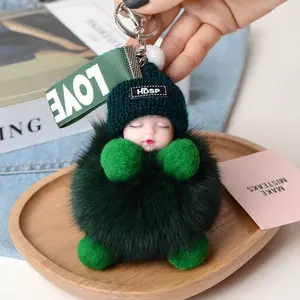 Cute Kawaii Sleeping Doll Keychain, Adorable Cartoon Plush Toy Keyring, Soft Stuffed Animal Accessory, Perfect Gift for Kids, Fuzzy Keychain
