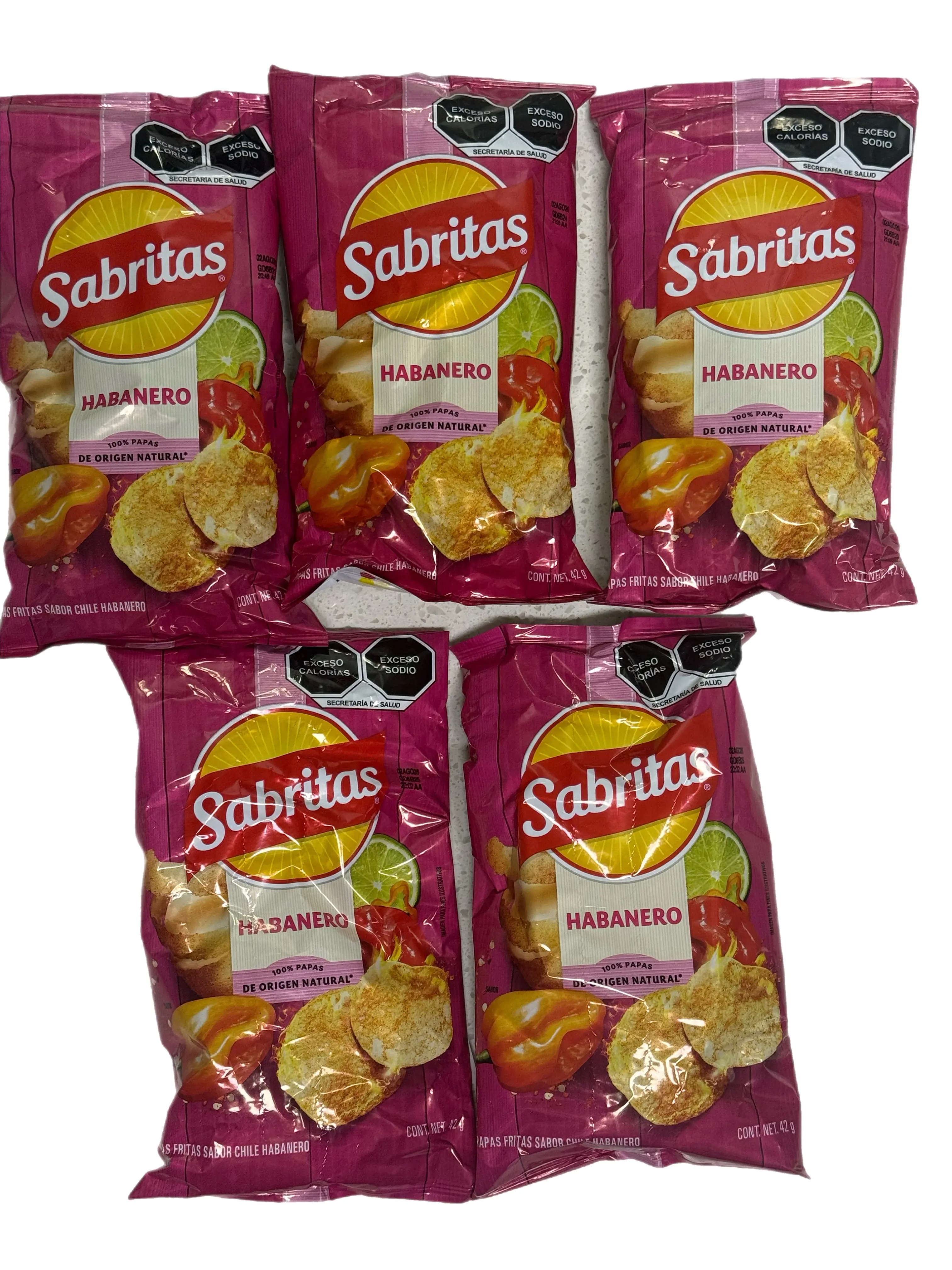 5 Pack Sabritas Habanero – Mexican Spicy Chips – 1.48 oz (42 g) Each