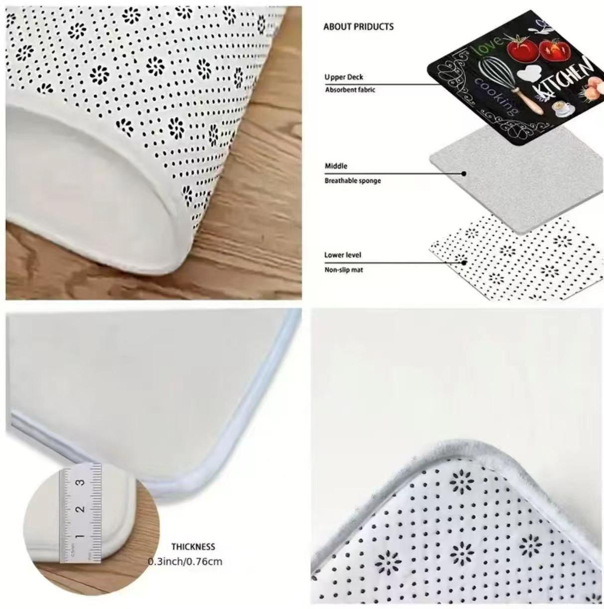 Non-Slip Kitchen Floor Mat Set of 3 with Kitchen Utensils Pattern, Farmhouse Kitchen Rug, Washable Decorative Kitchen Mat for Home Kitchen Decor & Kitchen Accessories